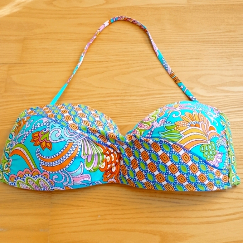 Trina Turk‎ Geometric Multicolored Bikini Swim TOP Tie Back Size 8